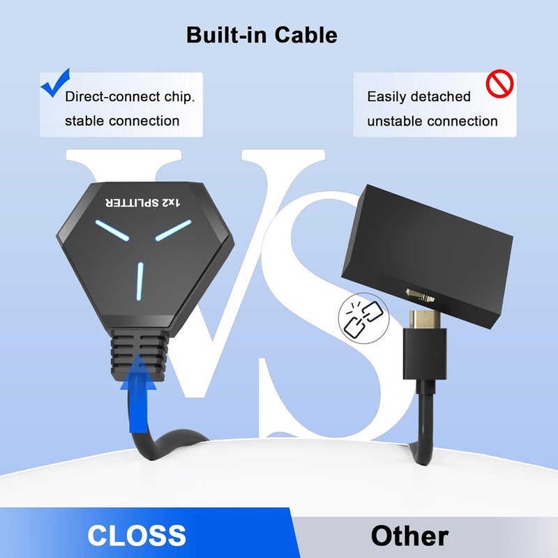 Closs HDMI Splitter for Dual Monitors Duplicate/Mirror (Not Extend), 4K HDMI Splitter 1 in 2 Out for Full HD 4K@30hz, 1080P, 3D, Compatible with Xbox, PS4, PS5, TV, Projector, Computer - Image 5